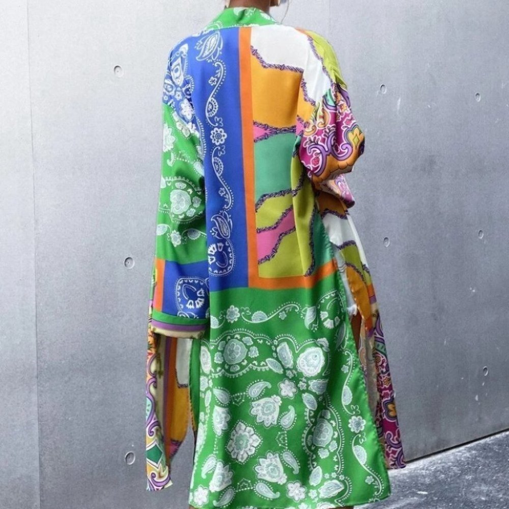 Print Open Print Kimono Cover-up Beach wear Duster - Picture 7 of 12